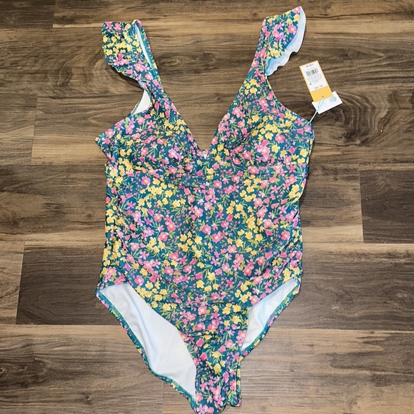 NWT Kona Sol floral one piece swimsuit size XL 16 - Picture 3 of 6